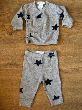 Little Mish Newborn Thermal Star Lounge Set Gray 2-Piece Outfit NB